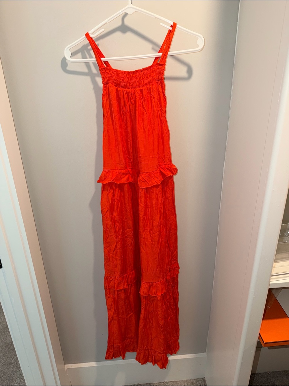 Women’s Bright Orange Ruffle Halter Maxi Dress
